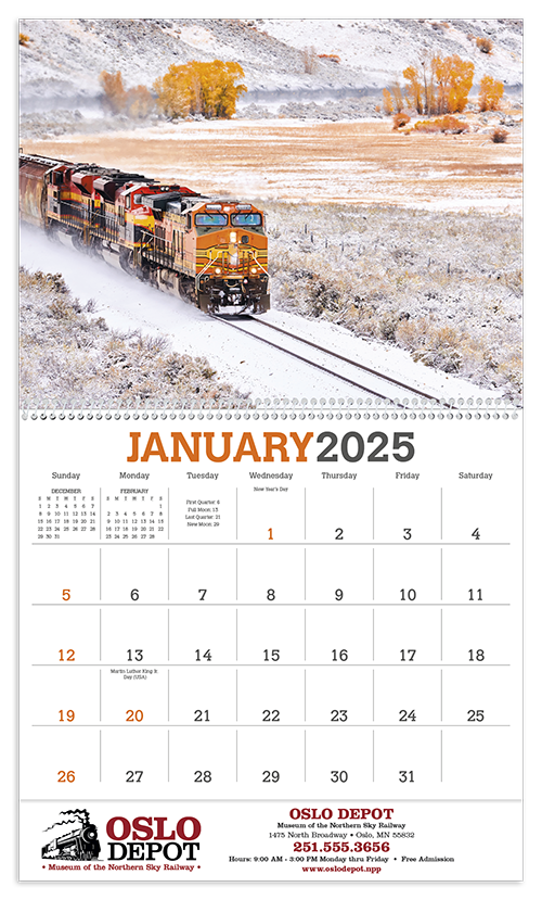 Trains Spiral Bound Wall Calendar for 2025